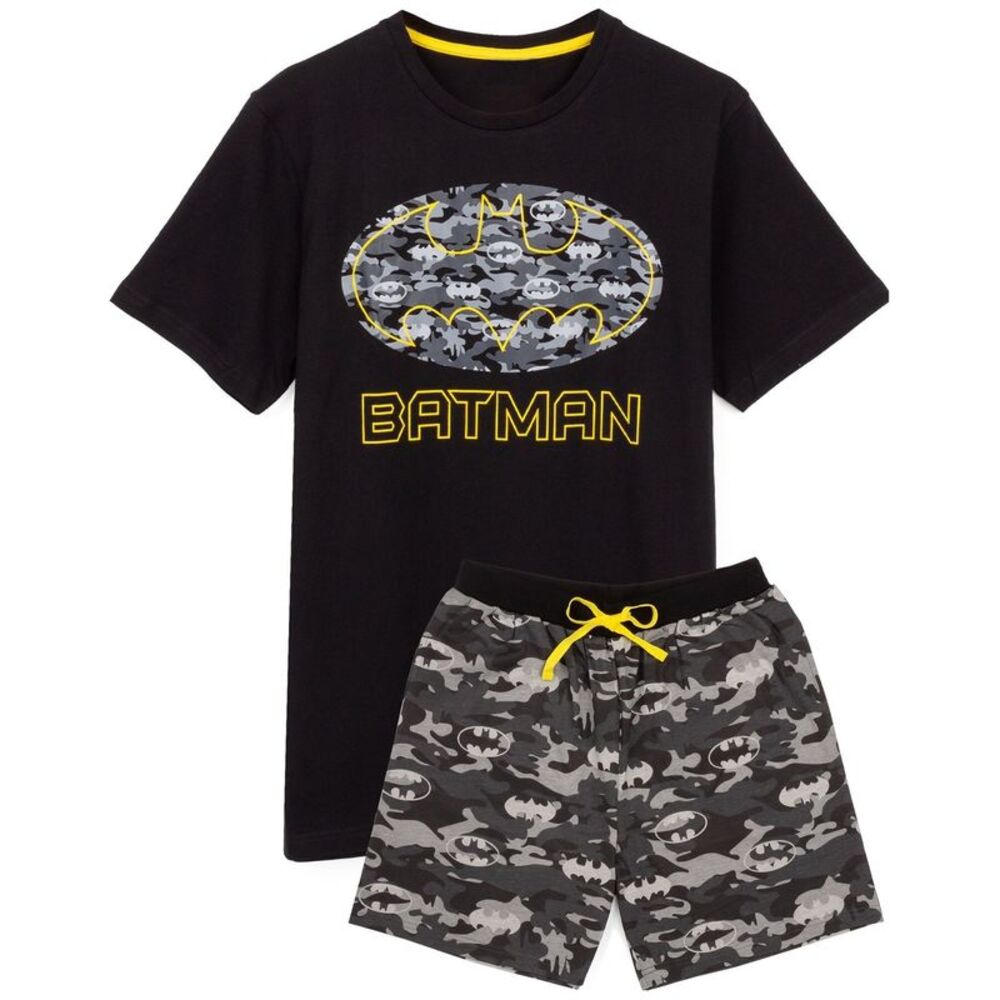 Batman Mens Logo Camo Short Pyjama Set / Black/Gray